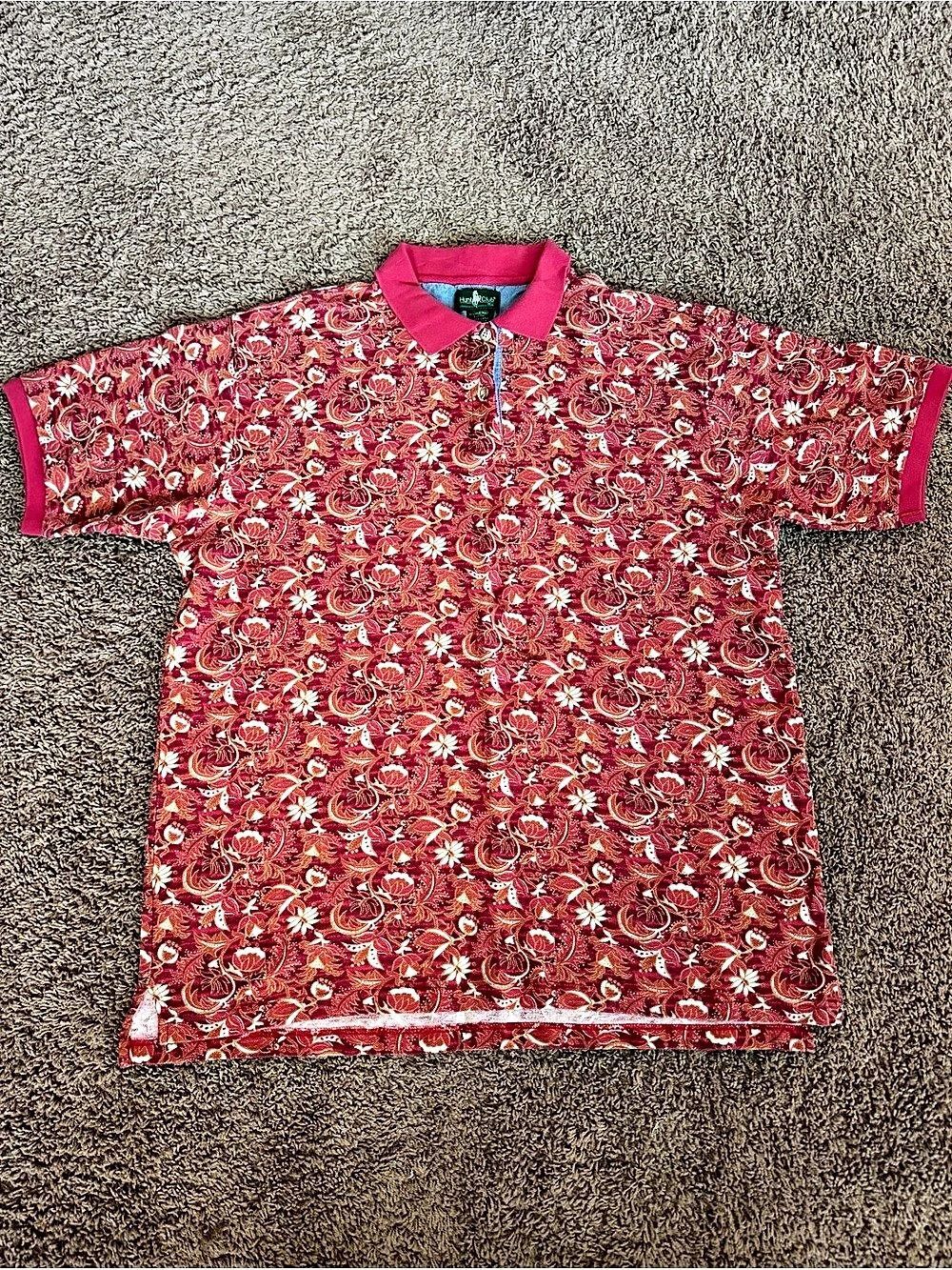 VTG Hunt Club Men's Floral Polo Shirt XXL Tall Red